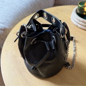 Black Leather Bucket Bag